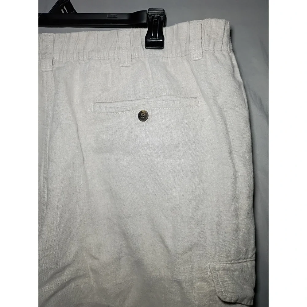 Caribbean Brand Cargo Pants Mens 36x30 Ivory 100% Linen Drawstring Beach Casual - Picture 8 of 9